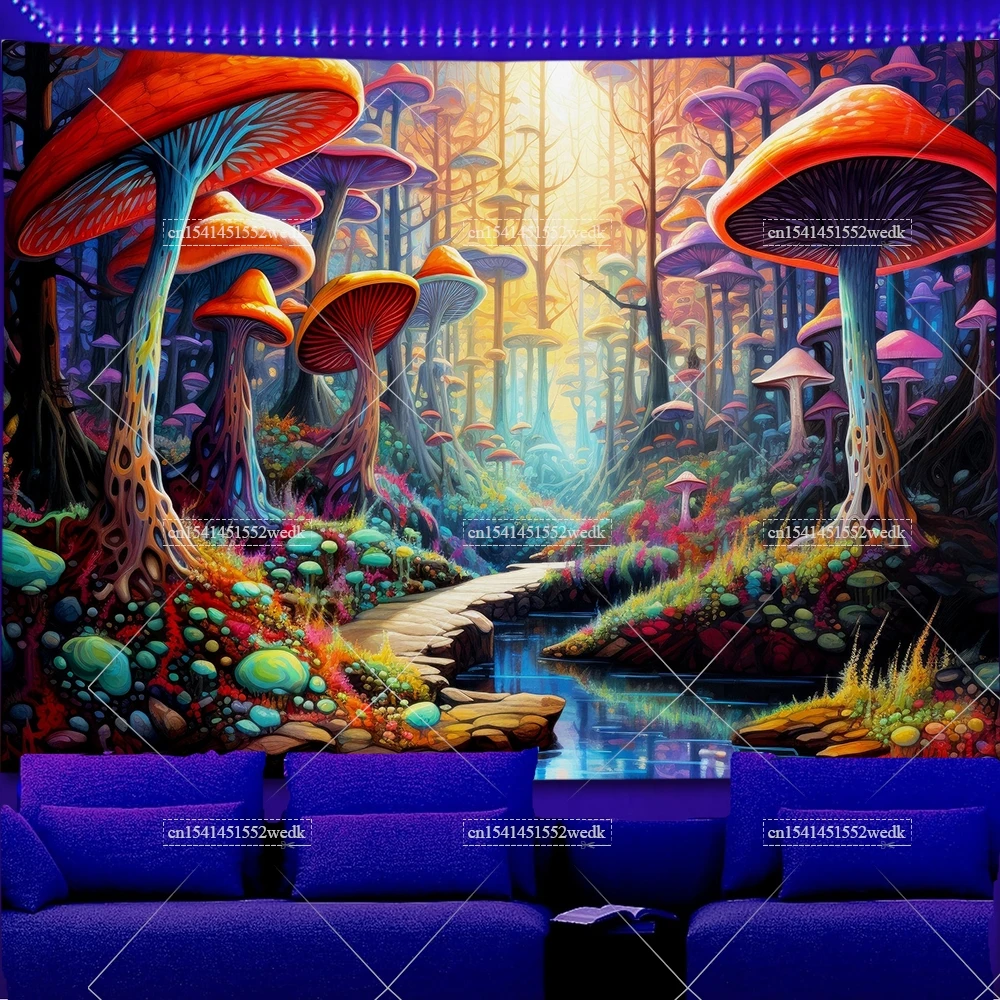 Mushroom UV Tapestry Forest Bl - Aesthetic Tapestry ulasan dan harga