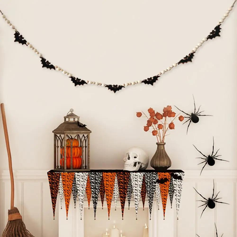 Halloween Garland Hanging Wooden Beads Bats Ornament Scary Banner Decor for Spooky Haunted House Decoration