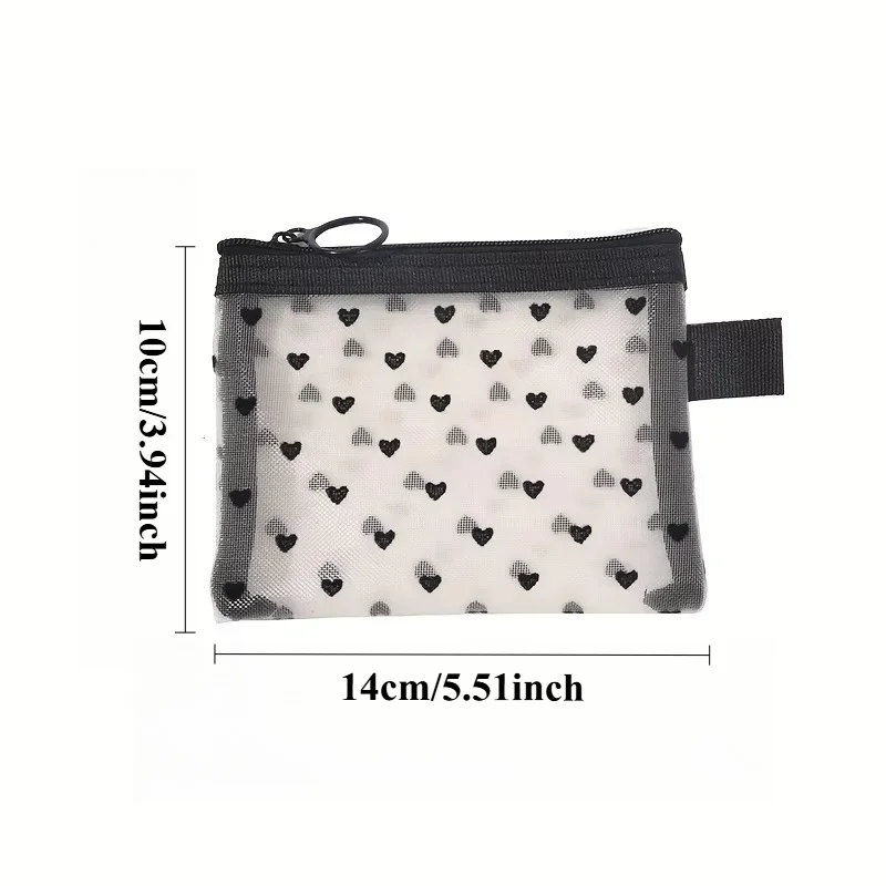 1Pc Heart Shaped Transparent Mesh Makeup Bag Portable Multifunctional Cosmetic Storage Pouch for Ladies Travel Toiletry Bag