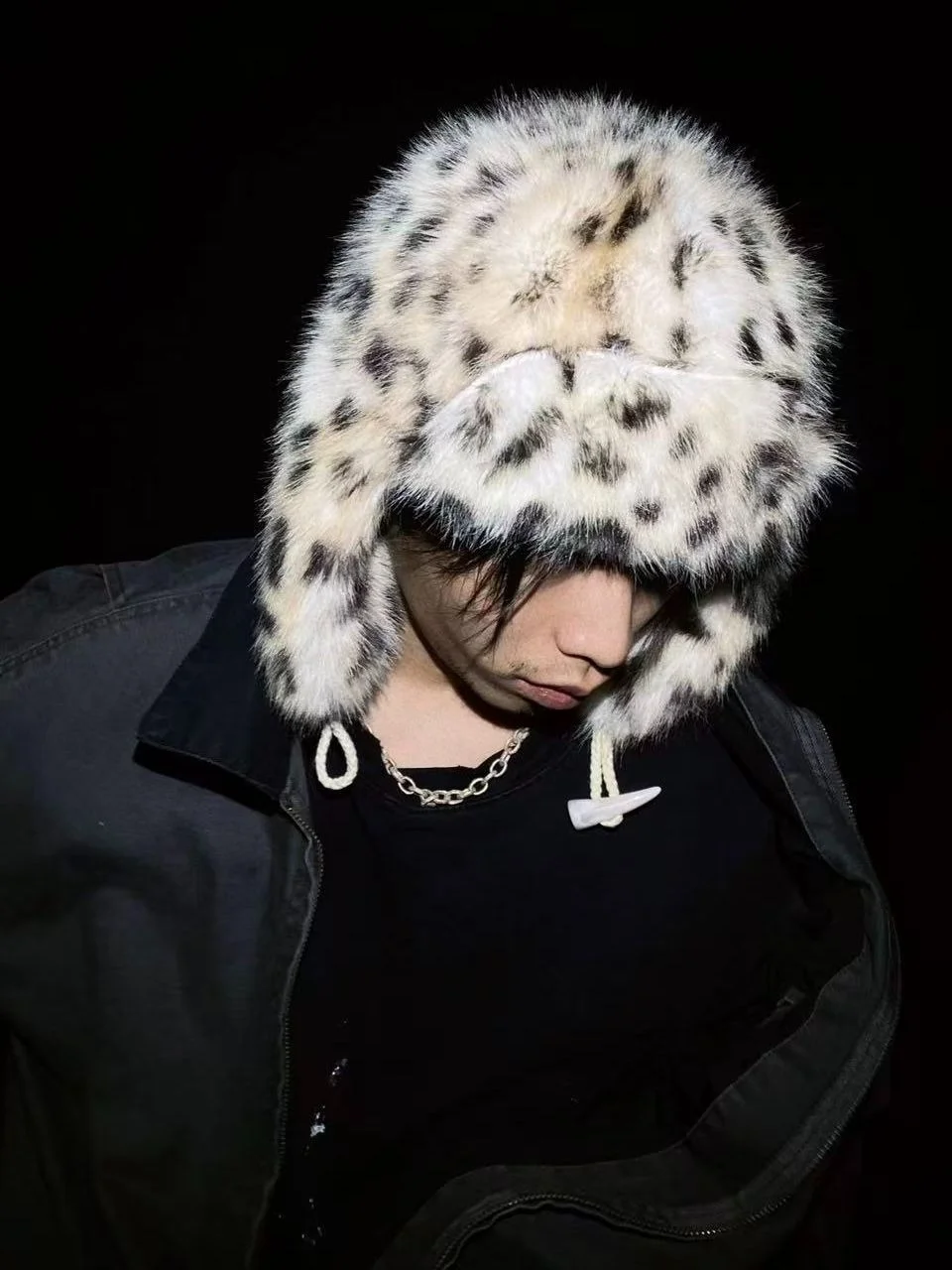 2026 New Men's Lynx Leopard Print Faux Fur Trapper Hat Thick Warm Winter Ear Flap Bomber Hat Streetwear Fashion Decor Cap