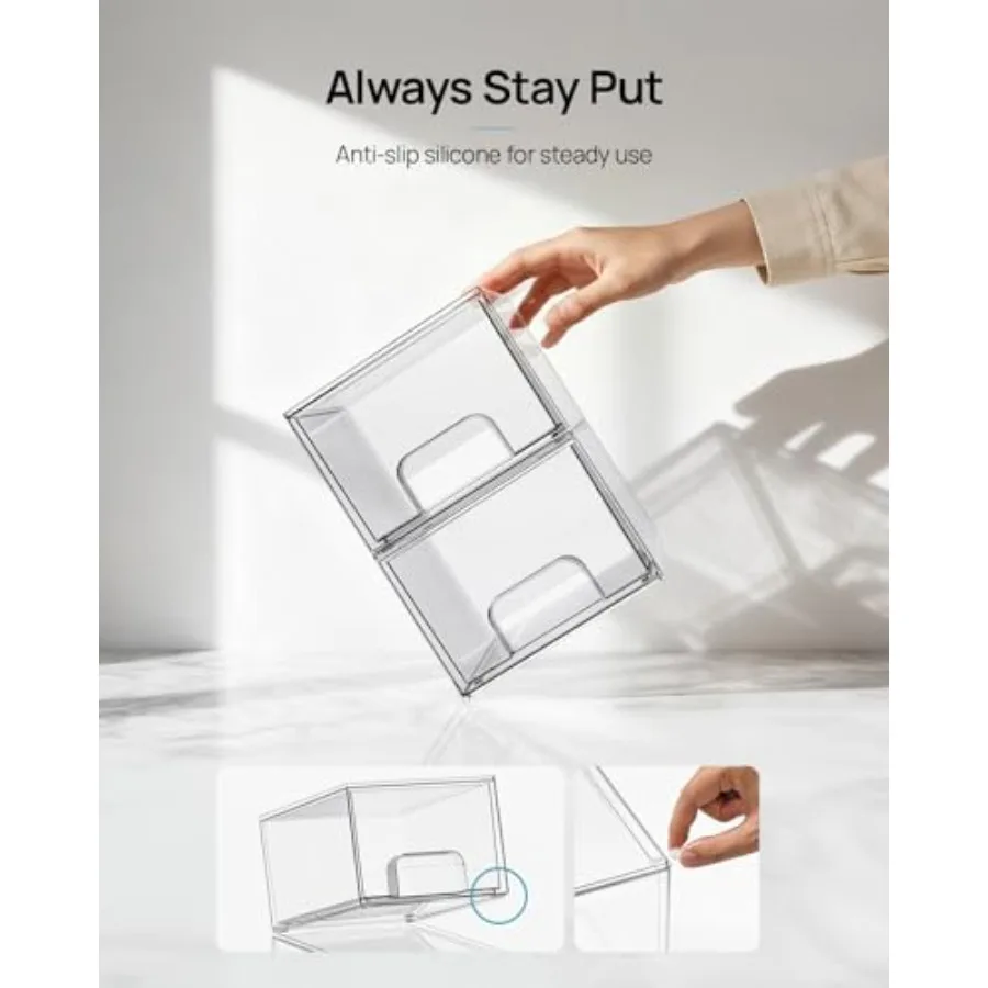 4 Pack Small Clear Stackable Storage Drawers, Acrylic Bathroom Makeup Organizer, Plastic Storage Bins for Vanity, Undersink, Ki view 6