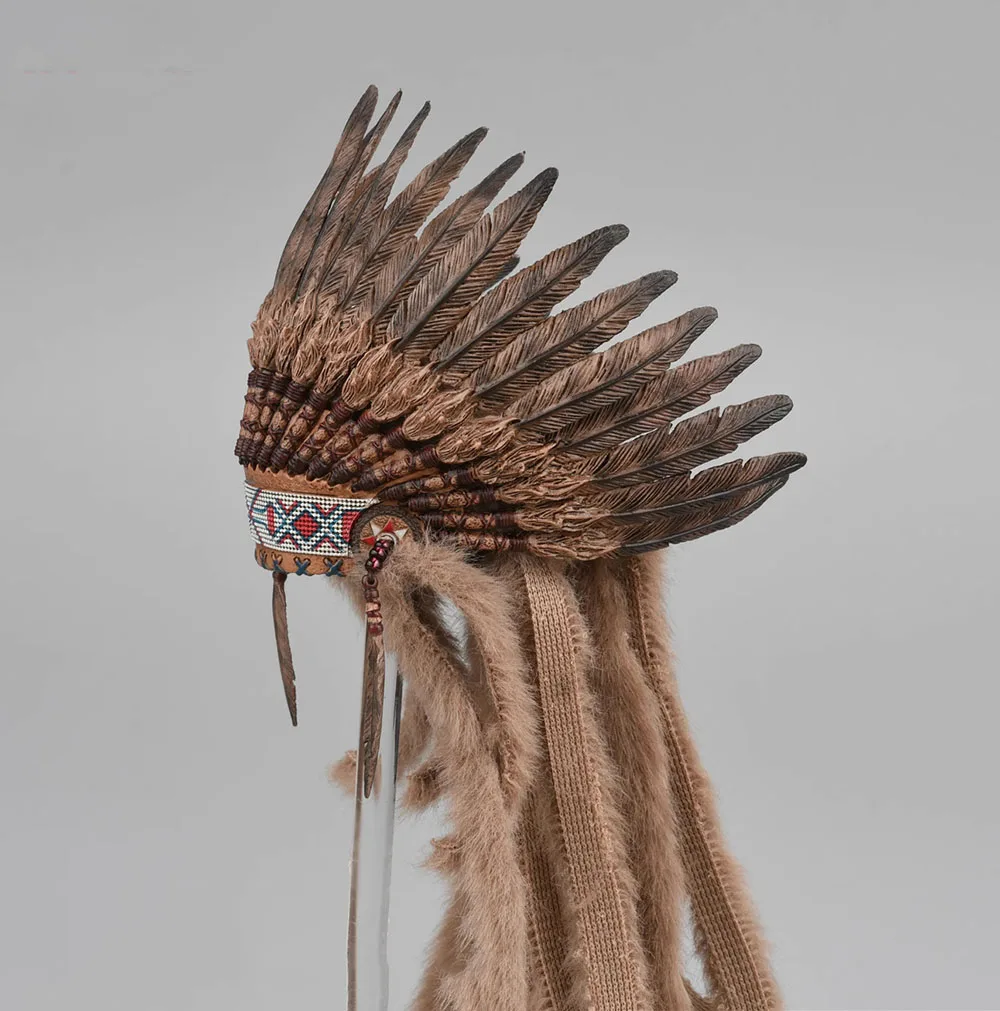 TBLeague PL2022-196B Female Hunter Warrior Mohegan Brown Royal Feather Decor Helmet Head Crown Fit 12\