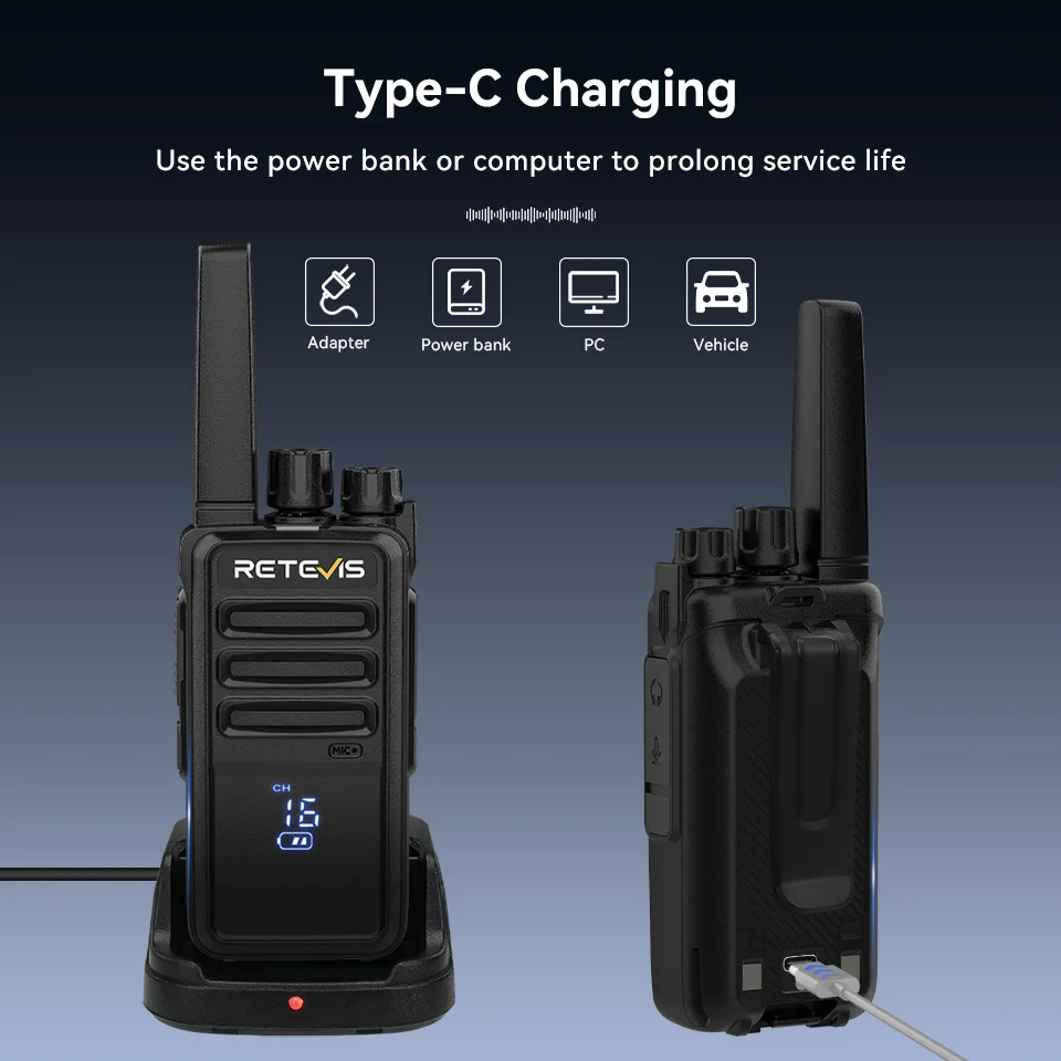 Retevis RT68H RT668H Walkie Talkie License-free Walkie-talkie Long Range Hidden Screen Handy Type-C Radio Cominicator Business