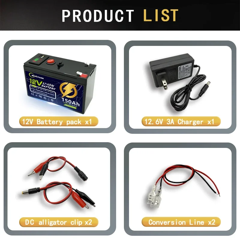 12V 150Ah Lithium Rechargeable LiFeP04 Battery Deep Cycle for Solar Power,UPS,Scooters,Power Wheels,Fish Finder,Built-in BMS🔧