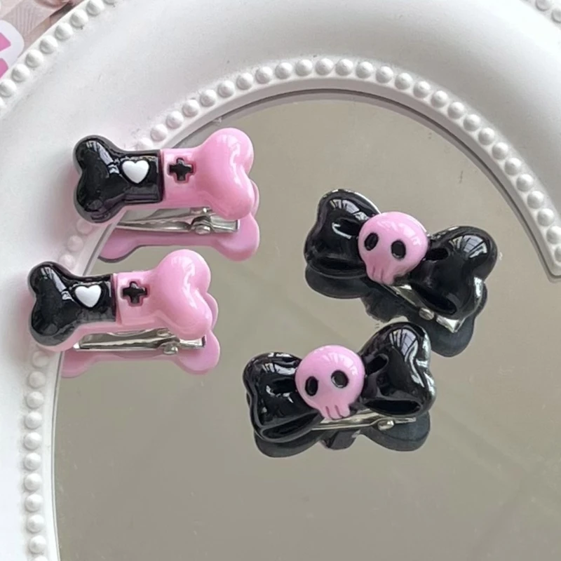 Harajuku Skull Bowknot Head Hair Pins For Girls Fashion Hair Accessories Punk Cool Hair Clips Hairwear Jewelry