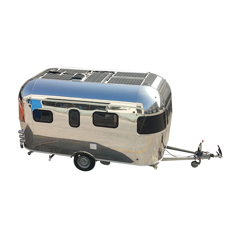 Mirror stainless steel classic popular airstream travel truck, retro-styled wedding RV trailer