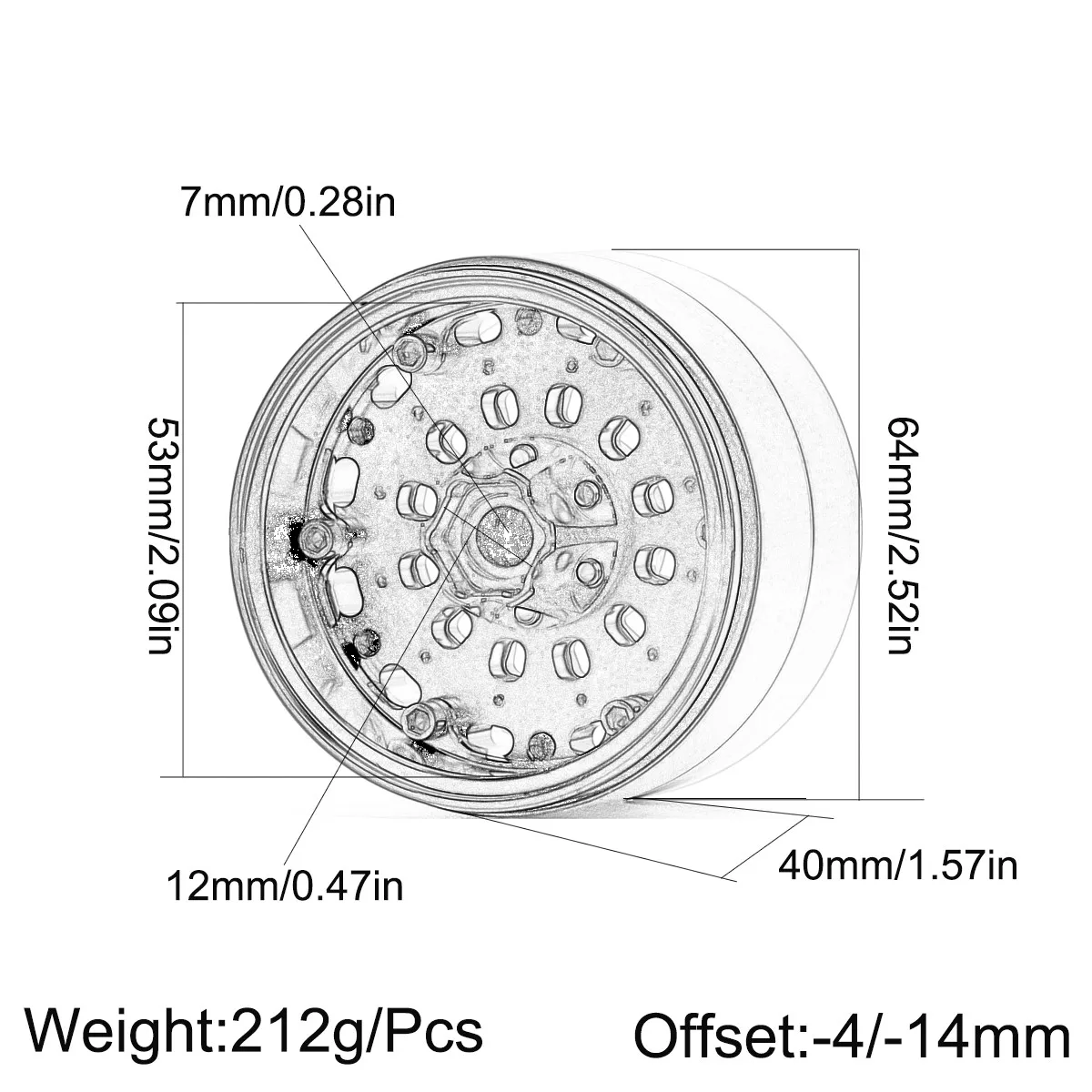 Heavy Aluminum -4/14MM Offset Beadlock Wheel Rim For RC car 2.2 inch 1/10 TRX4 SCX10 90046 90047 TRX6 Yeti Wraith ETC