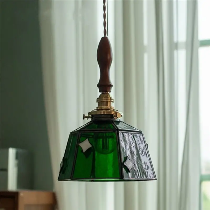 

Горячая распродажа - Медный деревянный светильник для спальни, столовой, гостиной, лофта, с цветным стеклом, подвесной.