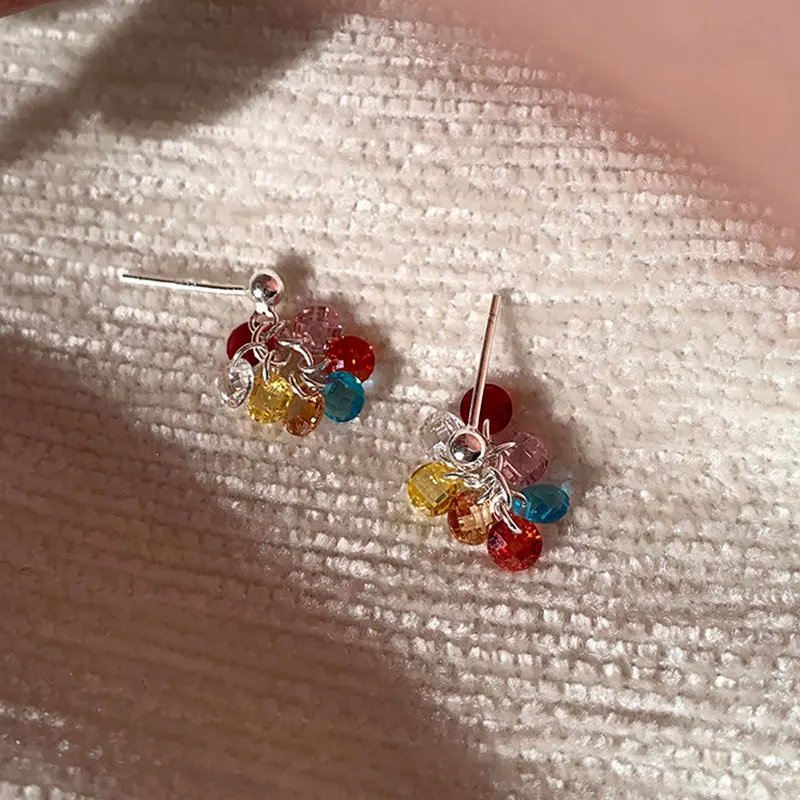 Multicolor Cubic Zirconia Grape Cluster Dangle Earrings Minimalist Stud Or Clip On Earrings For Women Daily Fashion Jewelry