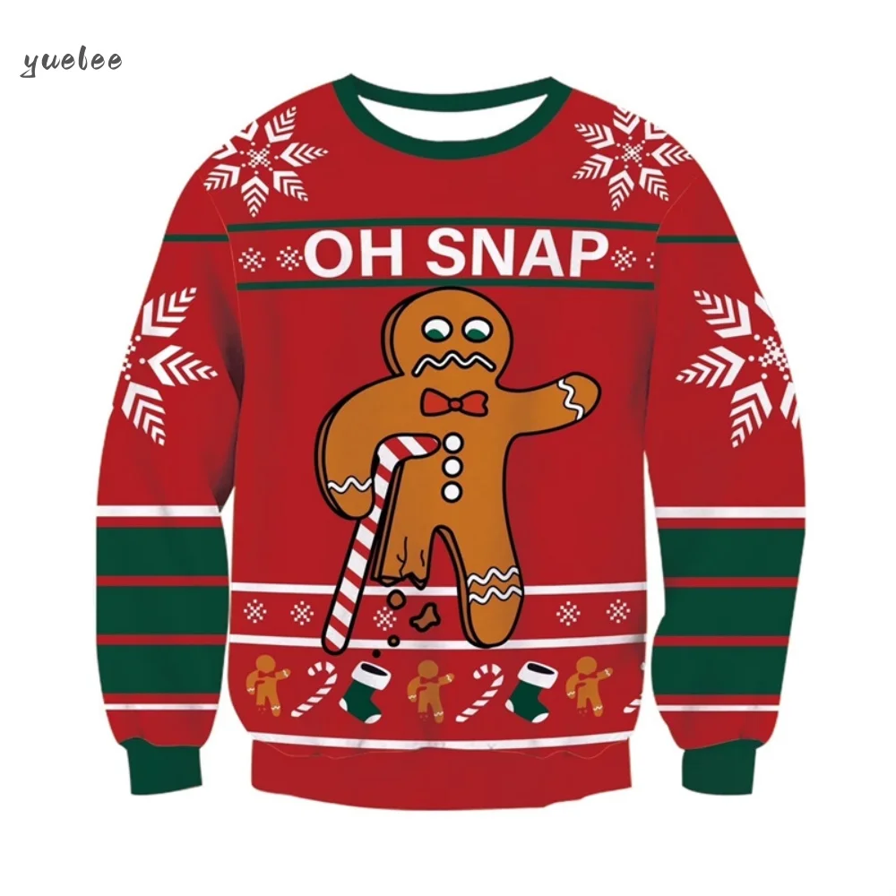 

Christmas Funny 3D Print Gingerbread Pattern Ugly Sweatshirt Gingerbread Cottage Design Pullover Sweater Cute Cartoon Sweatshirt