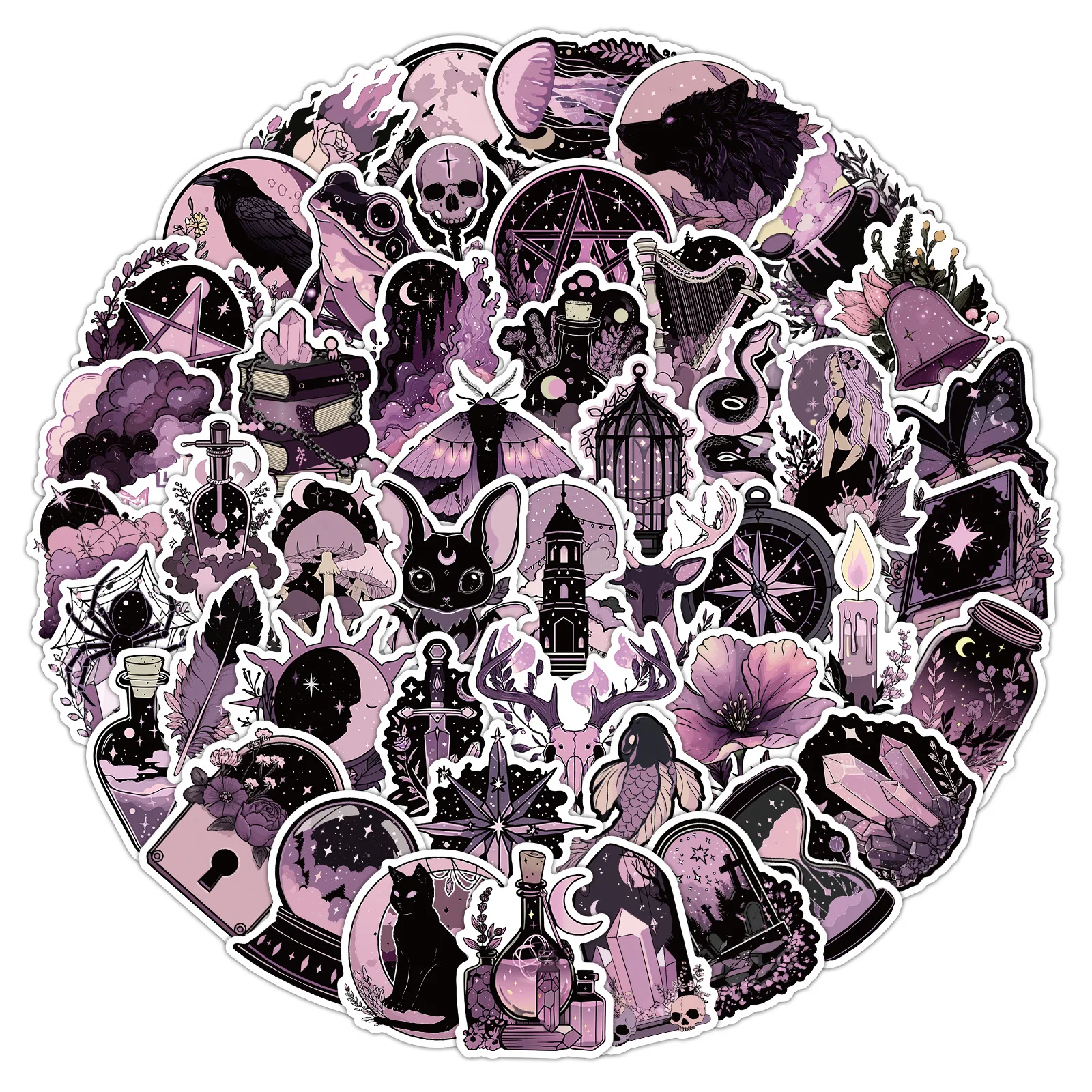 50 個パープルゴシックスタイルステッカー防水ダーク漫画落書きデカール装飾 DIY 子供のおもちゃ荷物電話バイクギター