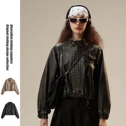 Women Vintage Bomber Jackets Faux Leather Coat Streetwear PU Moto Biker Outerwear Spring Autumn Women Leather Aviator Jackets