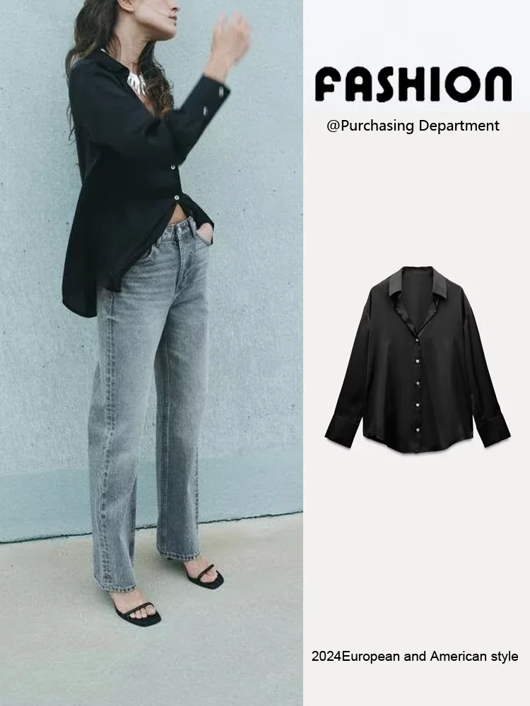 Ele Zijde Satijn Voel Enkele Knop Lange Sve Klassieke Kraag irt Nieuwe Herfst Dames Faion Ne Commute Sle Loo...