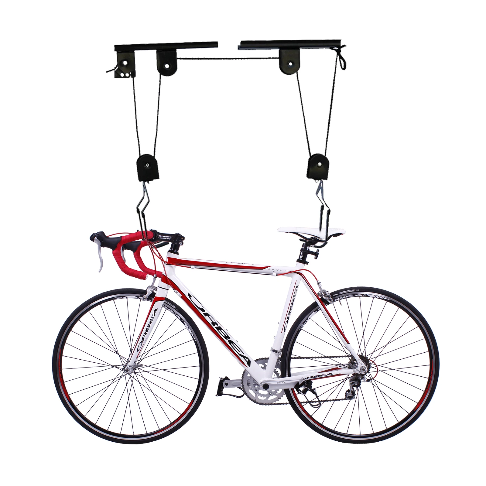 

Black Bicycle Lift with ceiling Mount up to 60kg 12x6.5x4cm Mountain Bike Wall Display Rack
