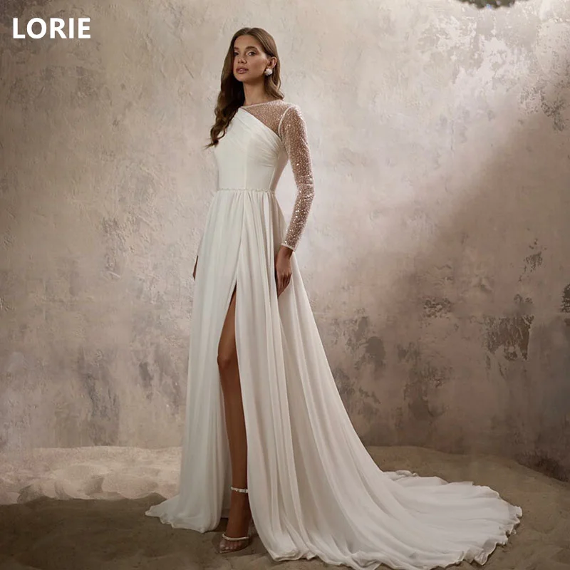 

LORIE A-Line Princess Wedding Dress One Shoulder Long Shoulder Prom Gowns Satin Corset Bride Formal Party Dresses Customized