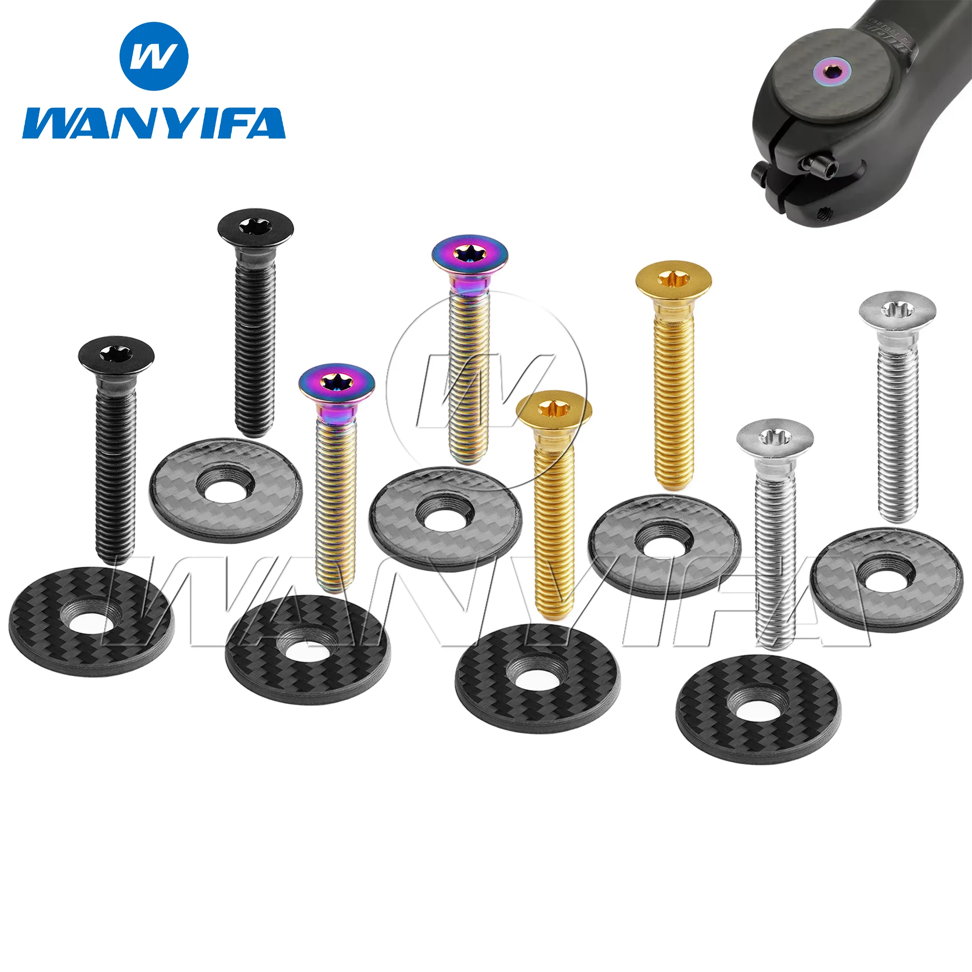Wanyifa Titanium Bicycle Headset Bolt M6x35mm Countersunk Torx T25 Head Screw & Carbon Fiber 1-1/8