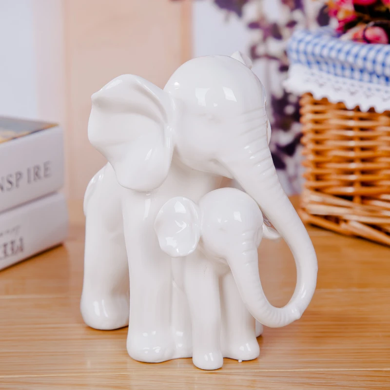 Imagem -06 - Jade Porcelana Elefante Mãe e Filho Escultura Acessórios Artesanato Cerâmica Presente do Dia das Mães Decoração de Casa Branco