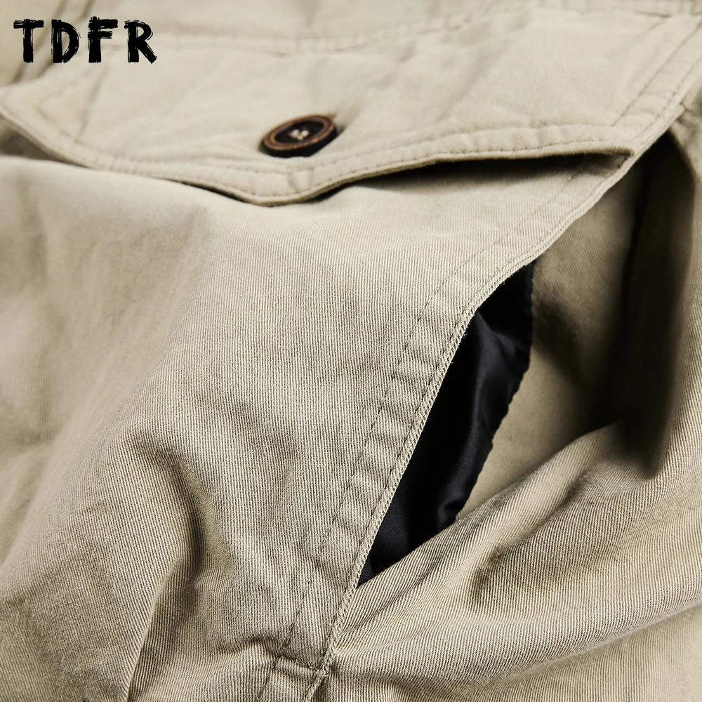 جيب تقسم البضائع مبطن سترة رجالي ريترو الشتاء للإزالة الفراء طوق فضفاض كم طويل التلبيب ملابس خارجية سميكة رجل