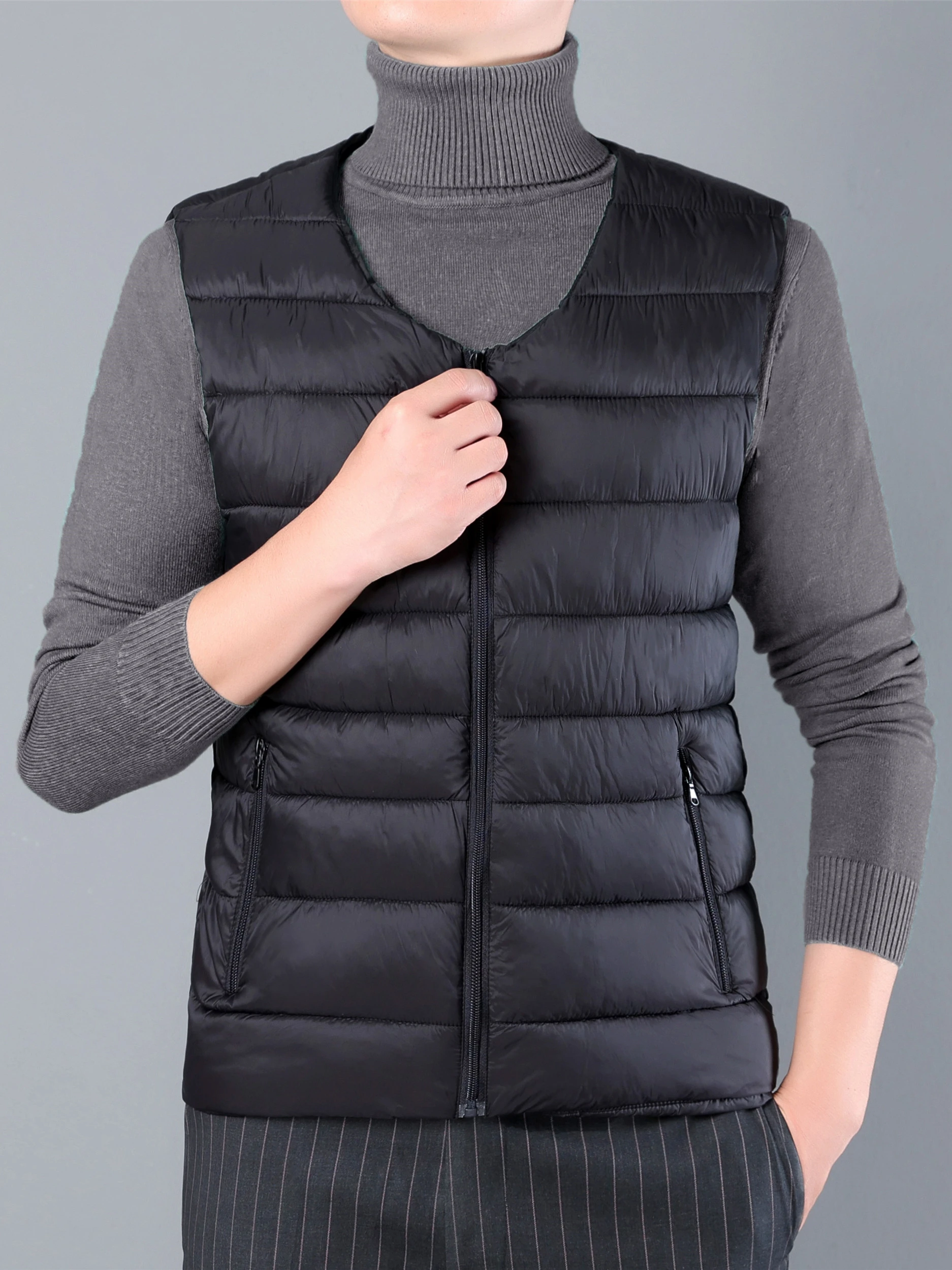 

Men's Cotton Vest Autumn Winter Lightweight Warmth Zipper Sle Inner Wear Outer Wear Dad's Faion Ci Busin Casual