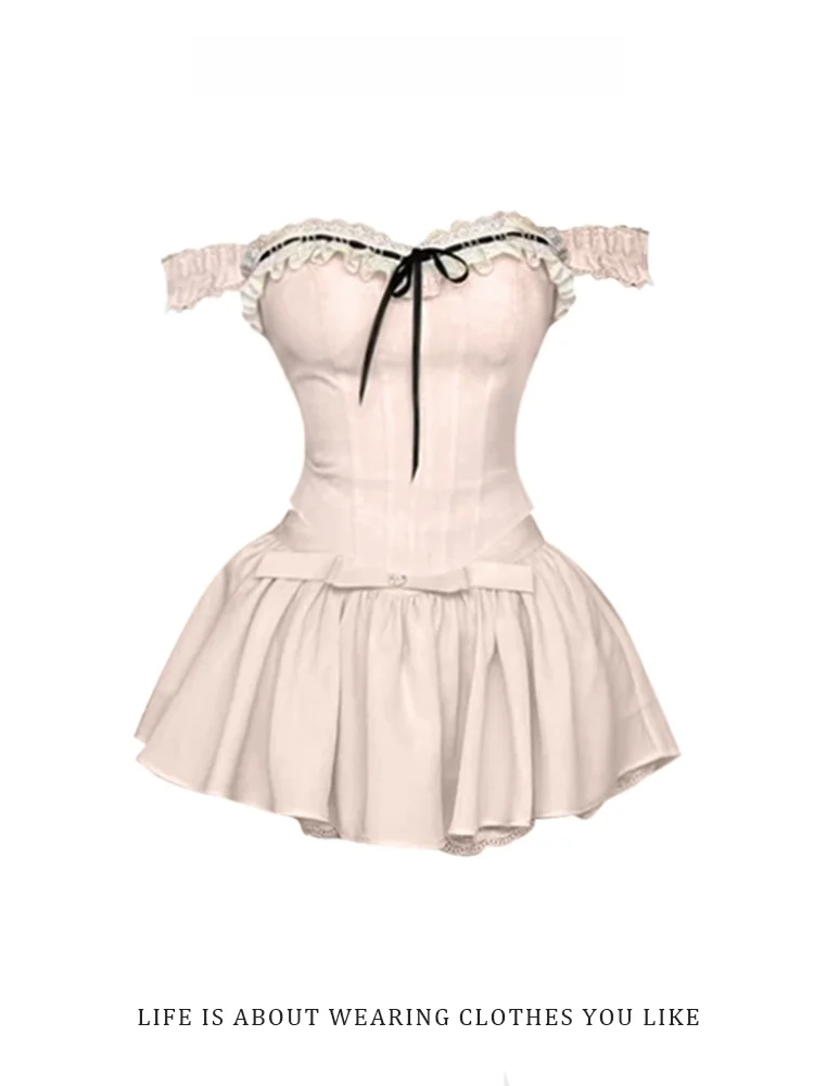 

Gaositong женский комплект из жилета и юбки трапециевидной формы с кружевной отделкой, лето 2022, модный корейский комплект больших размеров с узлом