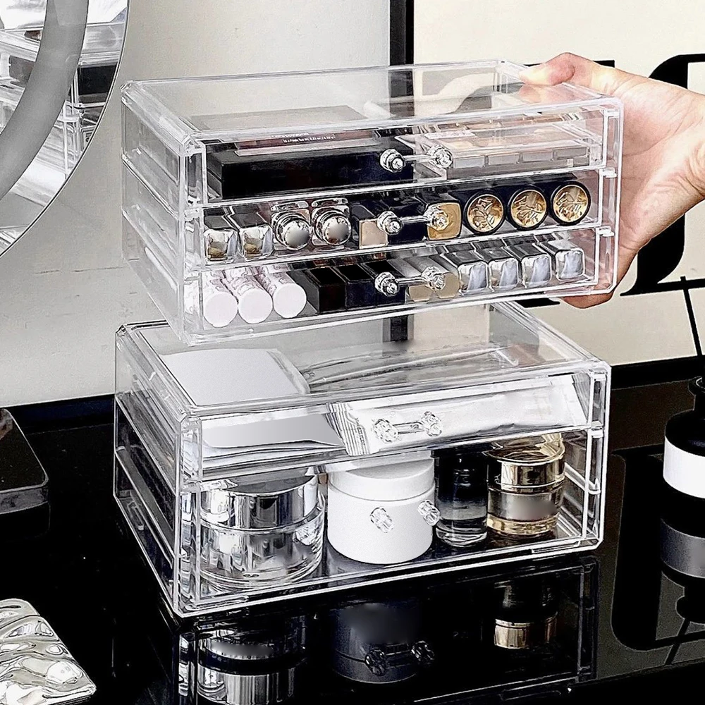 Transparent Makeup Storage Box Plastic Large Capacity Desktop Stationery Storage Box Home Office Supplies lipstick Sorting view 5
