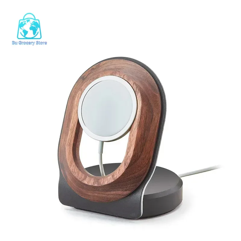 Magnetic Suction Wireless Charging Phone Rack Fast Charging Stand for IPhone 12 and Above Walnut Solid Wood Holder Home Charging
