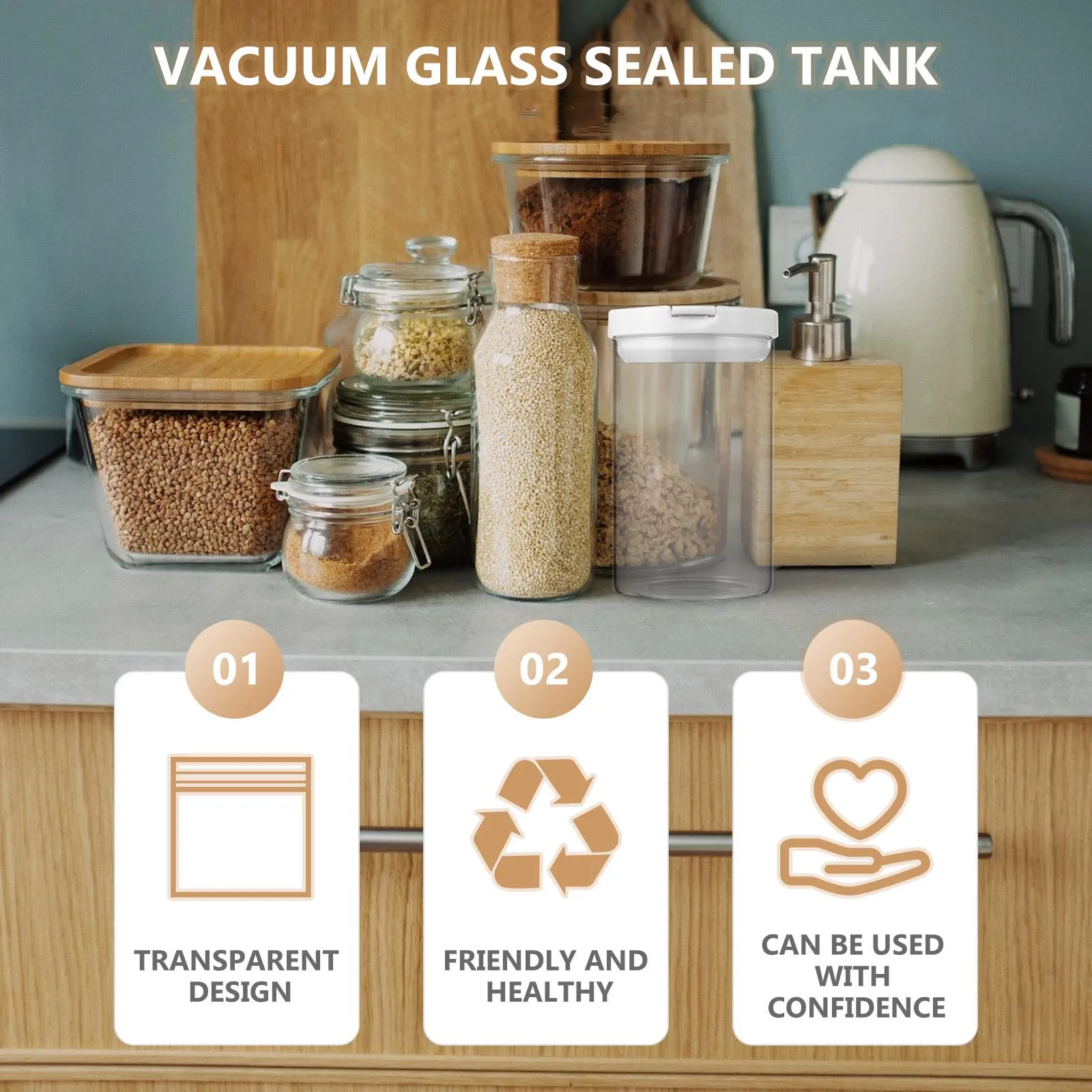1Pcs High Quality Glass Vacuum Sealing Jar Moisture Proof Insect Proof Transparent Food Storage Container for Tea Coffee Grains