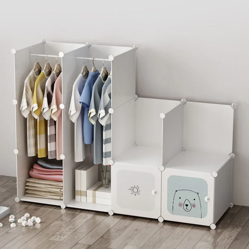 Simple Wardrobe DIY Bedroom Storage Cabinet Plastic Assembly Simple Combination Storage Rack Dustproof Folding Baby Wardrobe