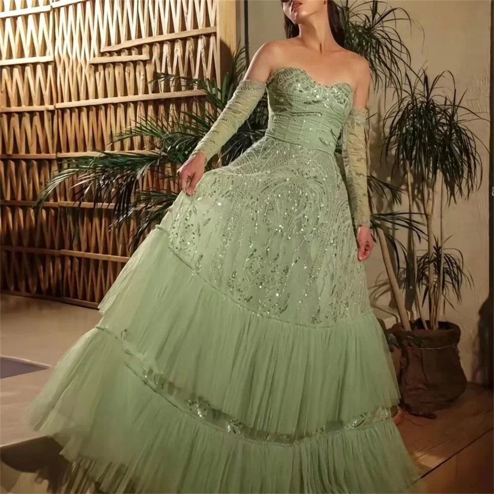 Vestidos de Fiesta 2024 ประณีตพรหมชุด Sweetheart A-Line ชุดราตรีชุดราตรีชุด Paillette Rhinestone สุทธิที่กําหนดเอง