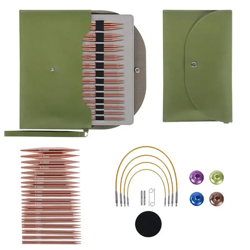 

【ORNAMENT】Interchangeable Circular Knitting Needles Set 13 Pairs (3Mm-10Mm) 4 Flexible Cables Aluminum Needle