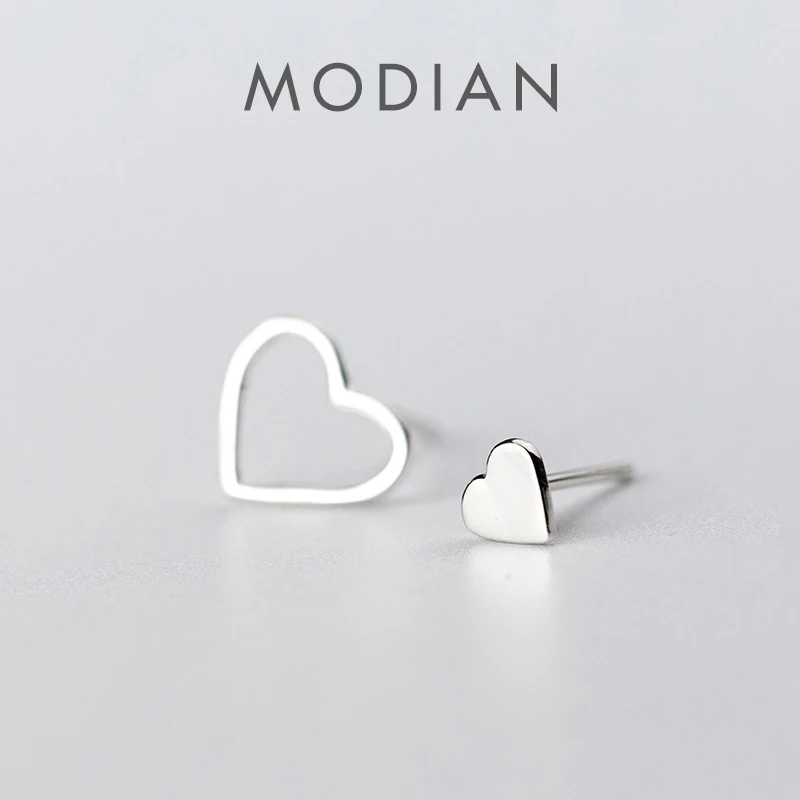 

MODIAN стерлингового серебра 925 пробы романтические асимметричные серьги-гвоздики с полыми сердечками для женщин ювелирные аксессуары