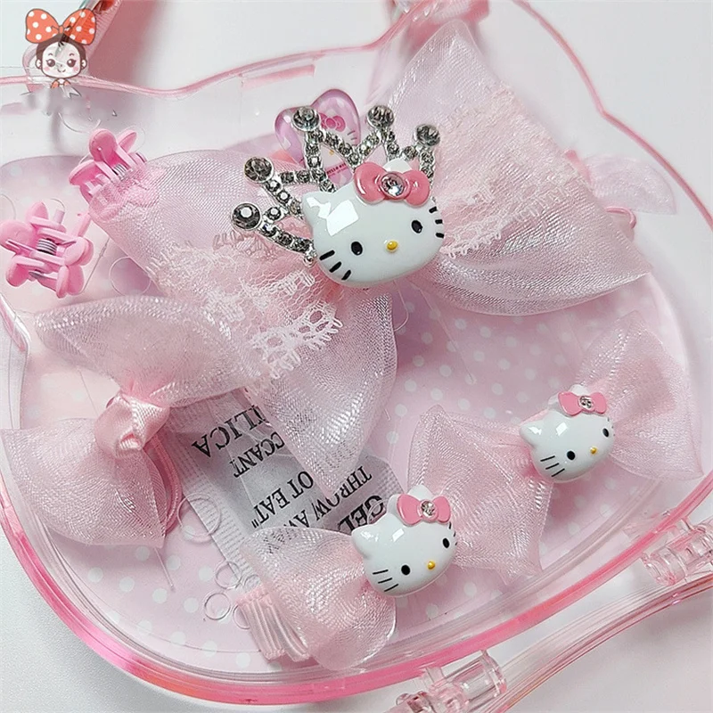 New Kawaii Cute Sanrio Hello Kitty Card Issuance Set Hair Accessories Gift Box Cartoon Children Little Crown Anime Toys For Girl