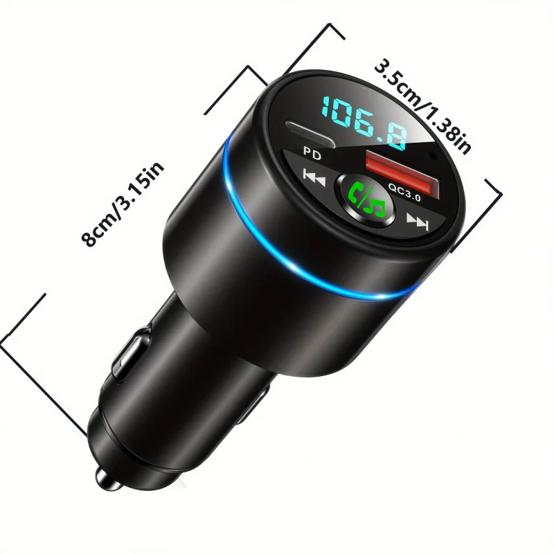 

BABACOM Автомобильный FM-передатчик Bluetooth 5.3, [все металлические] PD 30 Вт и QC3.0 18 Вт Быстрое автомобильное зарядное устройство, FM-радио Автомобильный комплект Bluetooth Автомобильное зарядное устройство