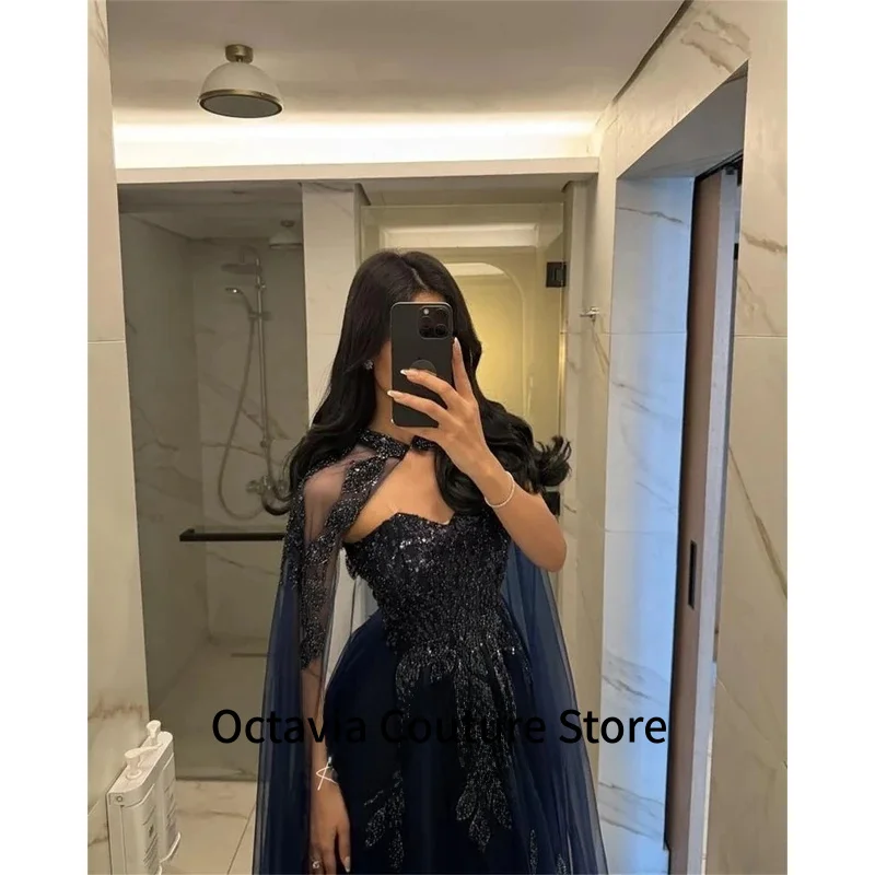 Maßgeschneiderte Cocktail-Gala-elegante Kleider, Geburtstagsparty-Kleid für Hochzeitsgäste, dunkelblau, Saudi-Arabien