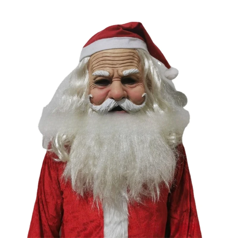 Christmas Blast White Hair Grandma Santa Mask Head Over Christmas Beard Grandpa Props