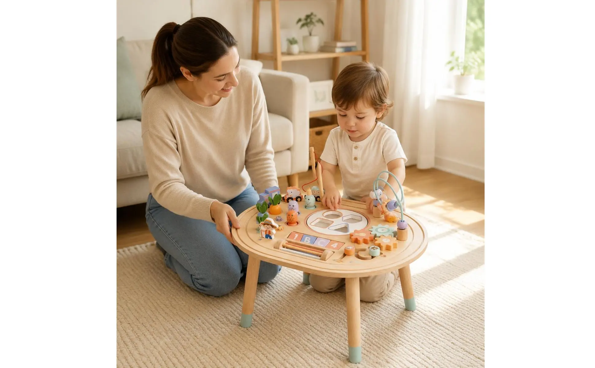Developmental Activity Table Hand-Eye Coordination Wooden Activity Table Children's Learning Toy Stable Base Child Furniture