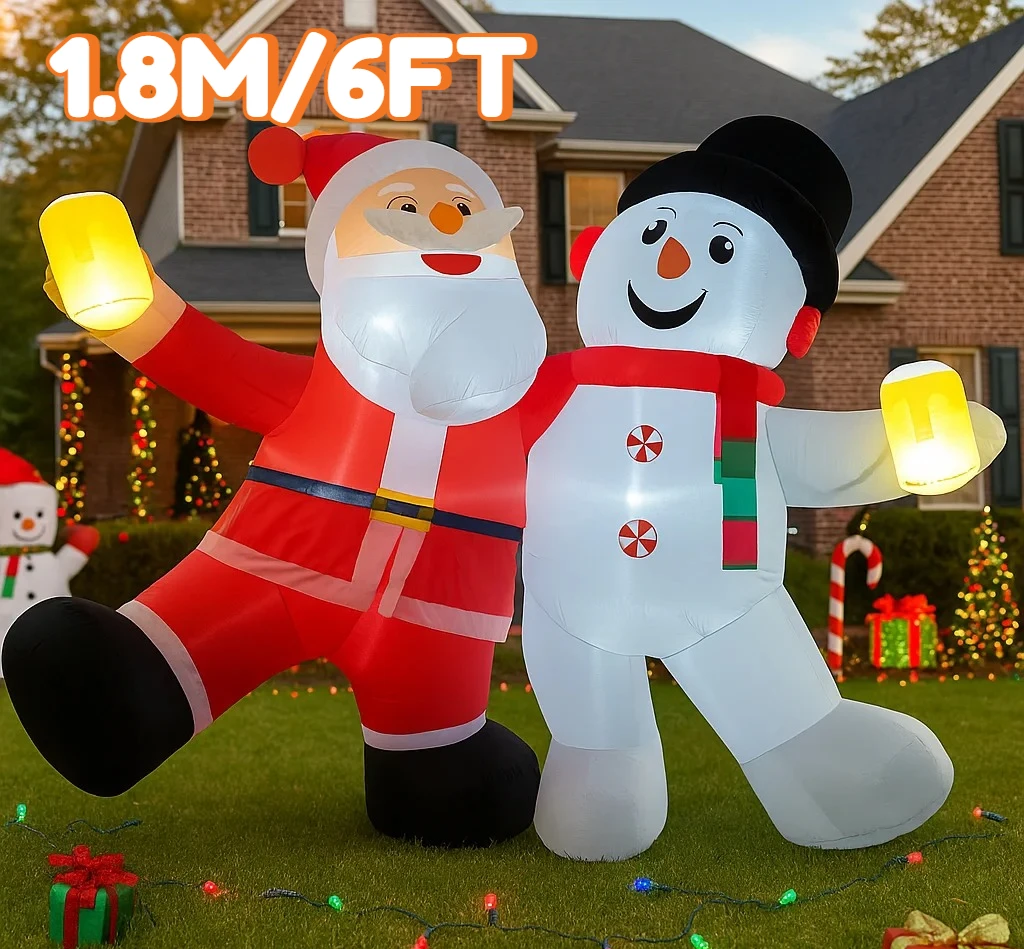 6FT Inflatable Toy Christmas Decorations Inflatable Santa Claus Snowman Toys Home Yard Ornaments LED Lights Supplies Party Decor