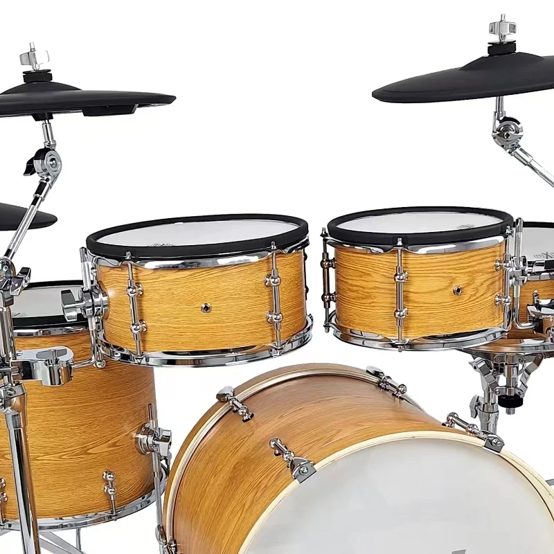 HXM XD-2000D-KM Natural Color Electric Drum Set Rack Tom Attached With Crash Cymbal Stand Electronic Professional Drum Set