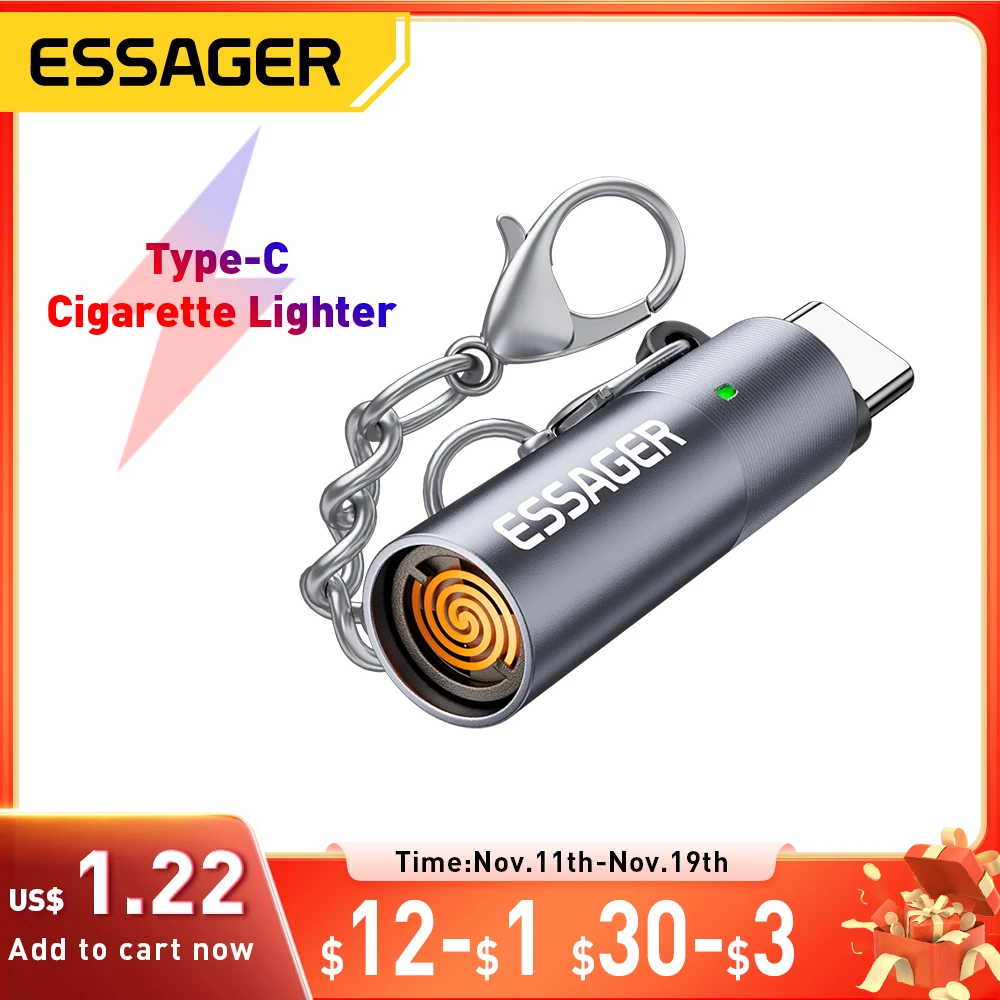 Essager USB-C Mini Lighter Tungsten Wire Blow-to-Ignite Safety for Air Travel No Flame  Auto Shut-Off Typec Cigarette Lighter