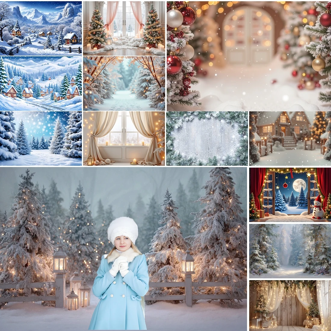 

MOON.QG Christmas Decoration Photographic Background Curtain Window Forest Backdrop Party Decorations Photography Photo Studio