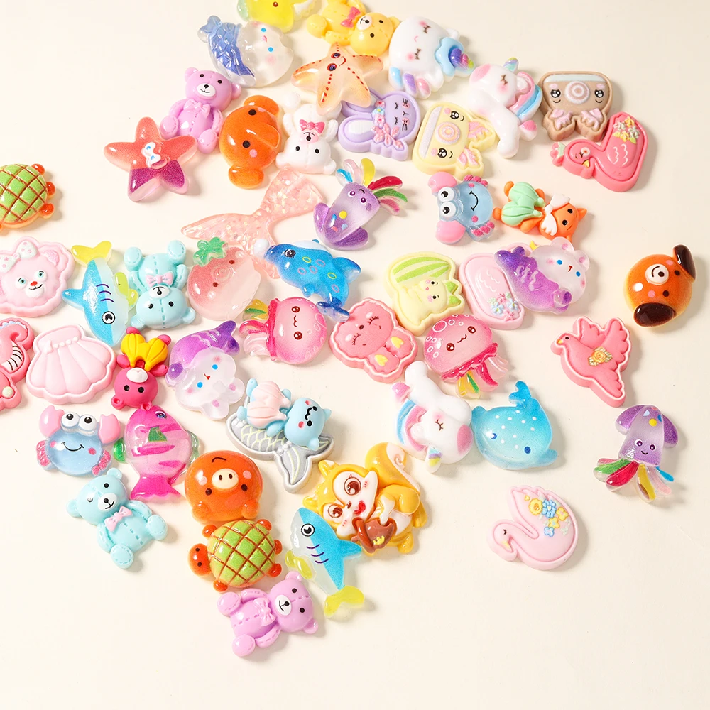 10/20pcs Mix Fruits Animals Donuts Resin Cabochons Scrapbook Charms Phone Case Nail Arts Findings Pendant For DIY Jewelry Making