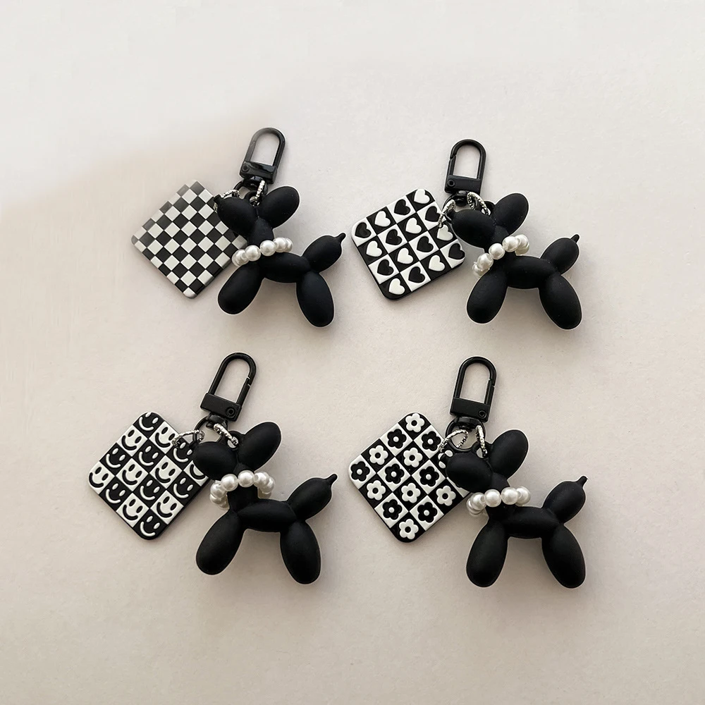 

Black Balloon Dog Keychain Acrylic Rubber 3D Exquisite Phone Keyring Car Pendant Cartoon Key Ring DIY Gift for Women Children