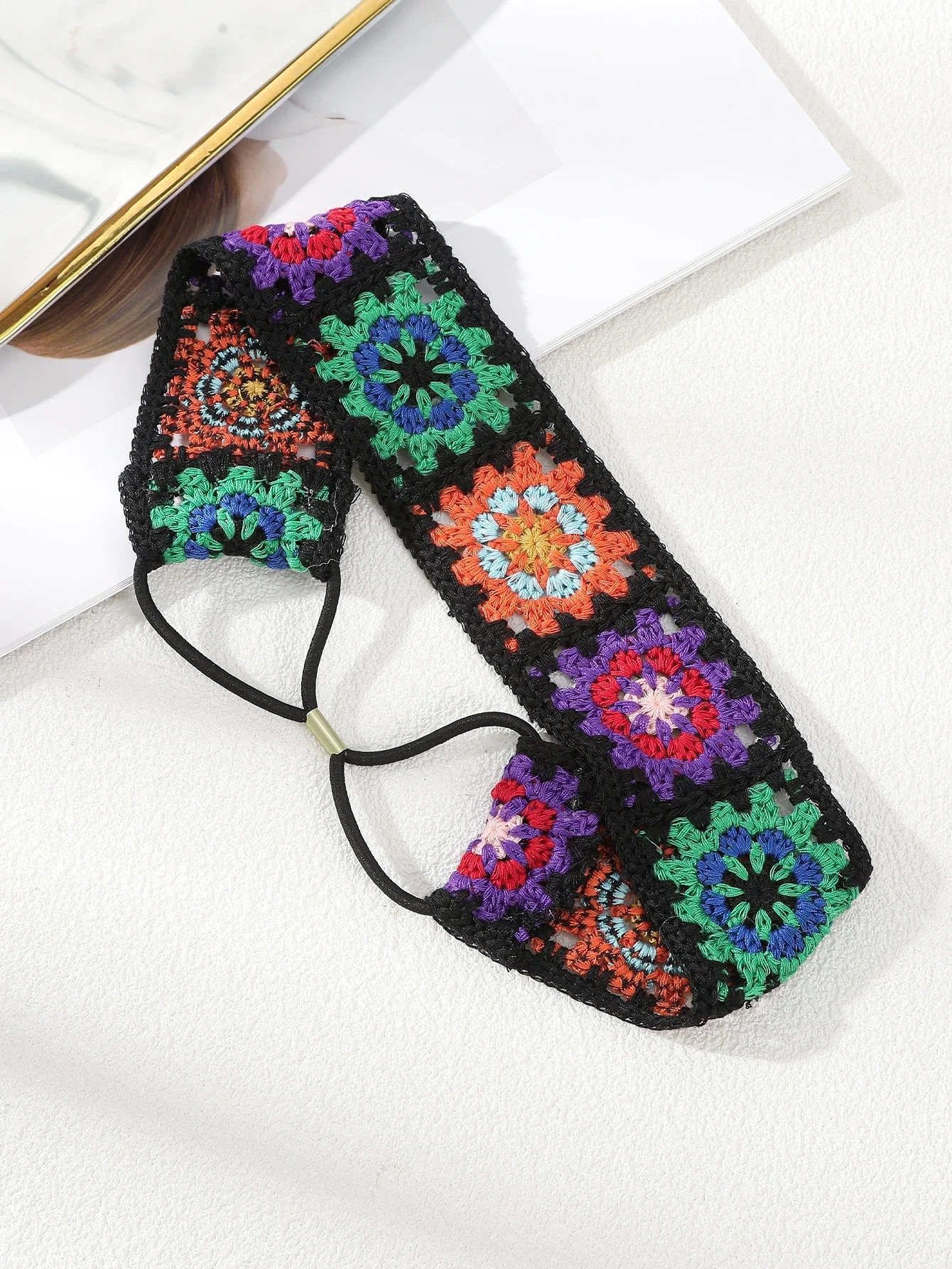 

Colorful Crochet Flower Headband Bohemian Hair Band For Women