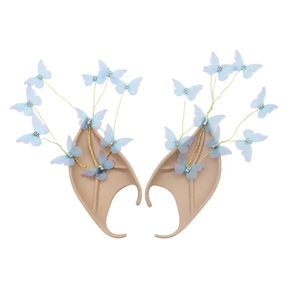Cosplay Halloween Elf Ears Forest Butterfly with Earring Dangle Halloween False Ears Cosplay Costume Pearl Alloy
