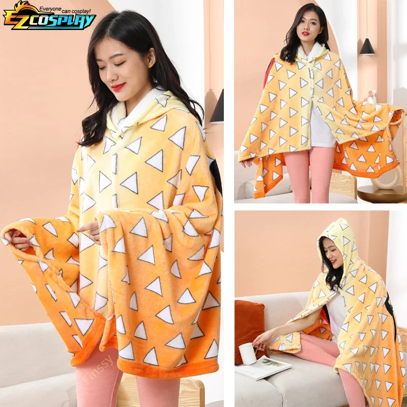 2025 جديد شيطان القاتل أنيمي مانتا الكبار رداء حمام بقلنسوة Nezuko Kamado تأثيري حلي شال دافئ QAQ2