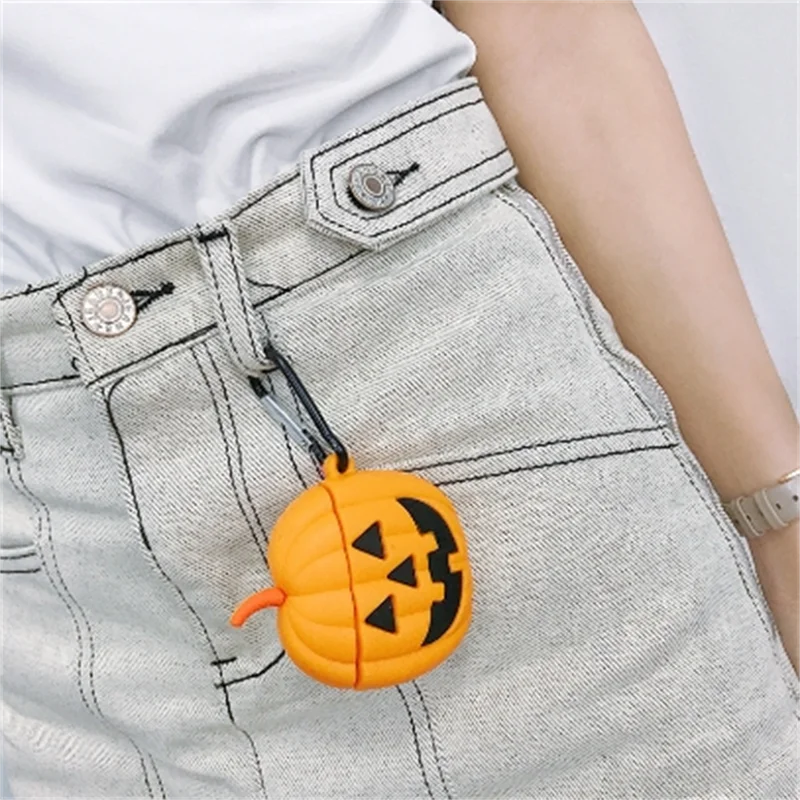 3D Cute Cartoon Pumpkin  Saints' Day Gift for Airpods 1 2 pro Silicone Earphone Protective Cover Box Carabiner Children Hallowee