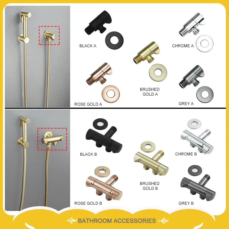 Brass Grey Angle Valve Wall-Mounted Single And Double Outlet Valve External Thread G1/2 Stop Valve Bathroom Kitchen Accessories
