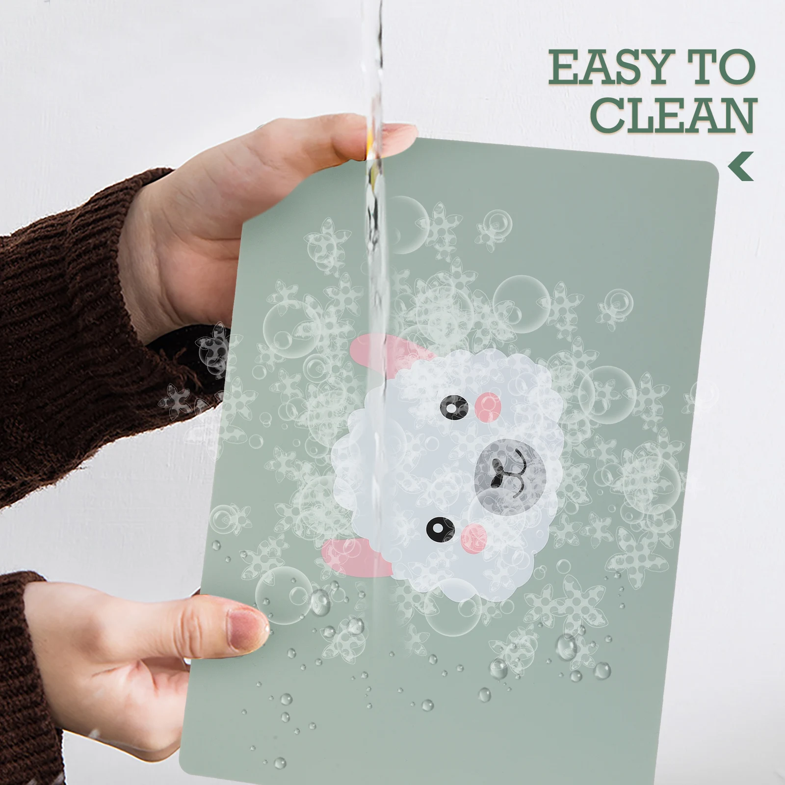 

Silicone Placemat Green Cartoon Table Mat Heat Resistant Non-Slip Food Pad For Kids Easy Clean Foldable Dining Mat Kitchen