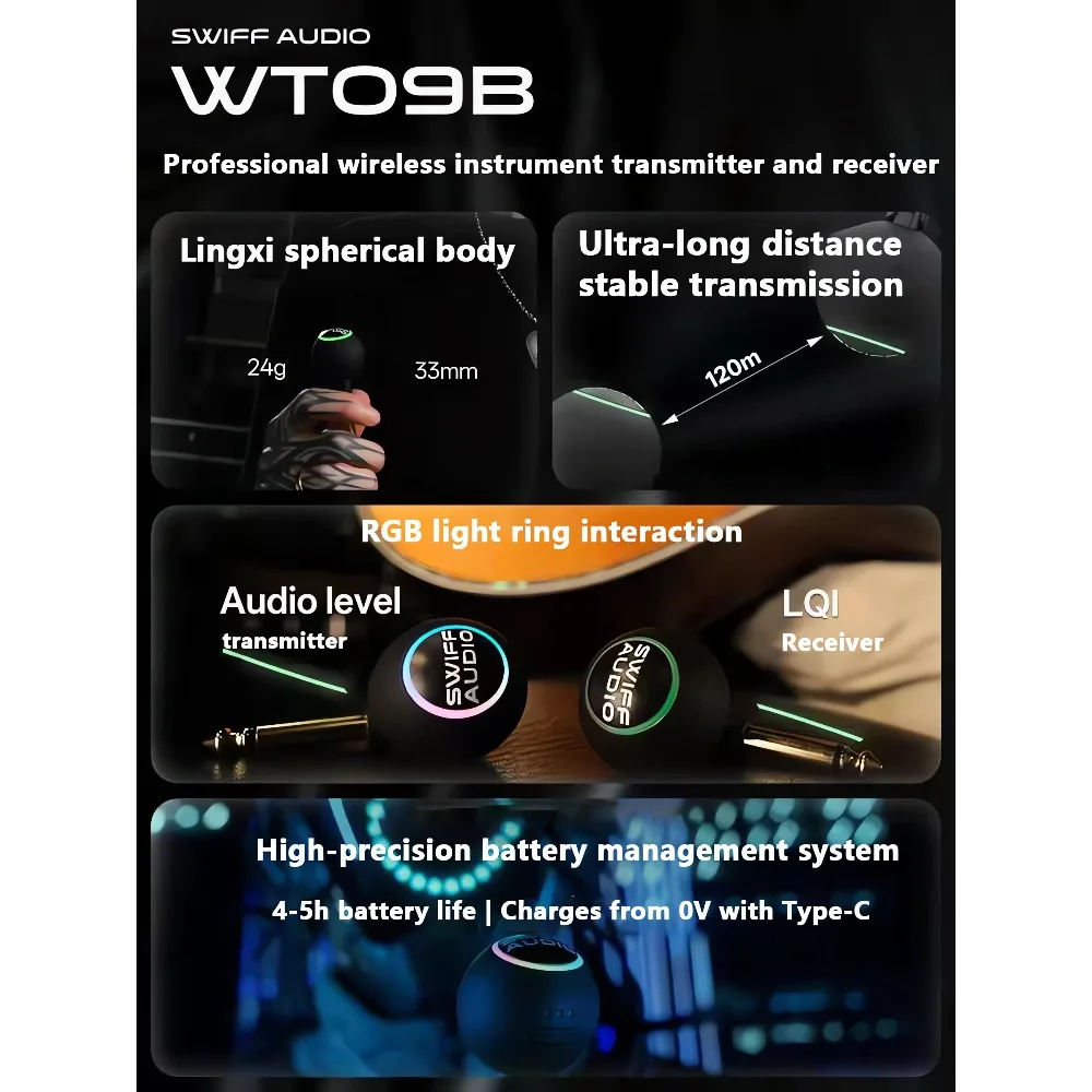 Swiff  WT09B Electric Guitar Audio Wireless Transmitter and Receiver for Electric Wind Instruments and Bass
