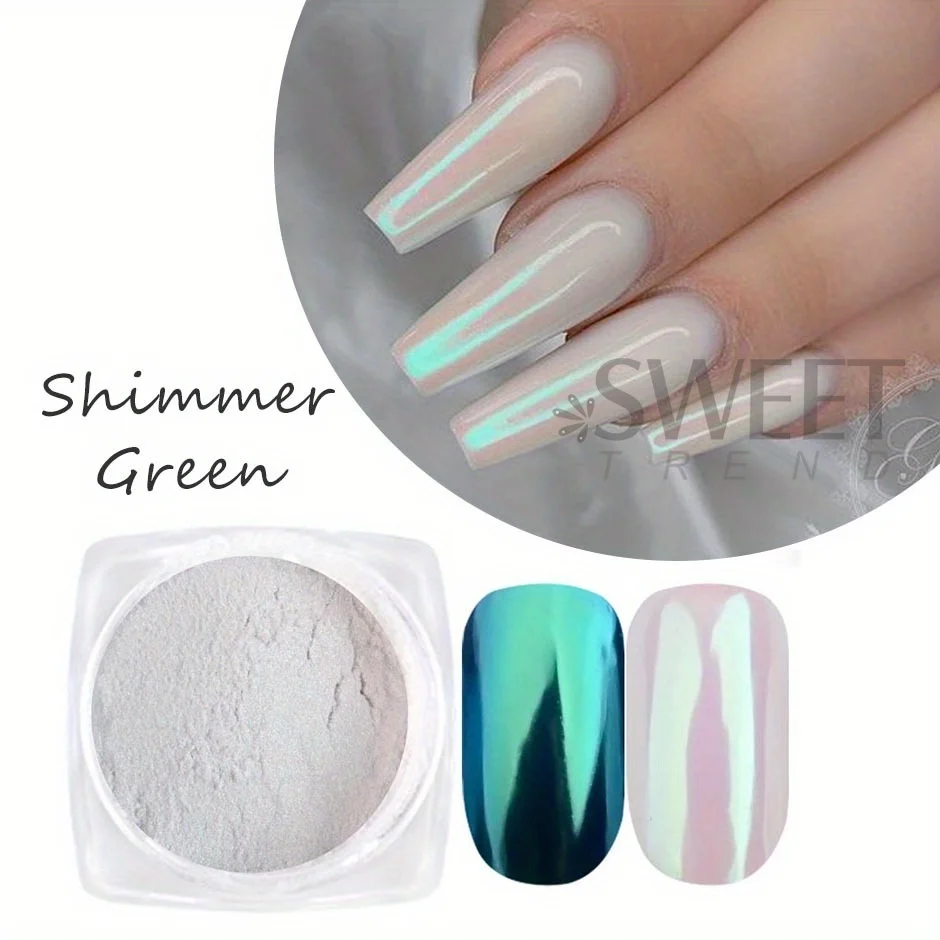 7 قطعة أورورا اللؤلؤ الأبيض مسمار الفن بريق مسحوق قزحي الألوان حورية البحر فرك الغبار الجنية الكروم الصباغ سحر فلاش مانيكير ديكور